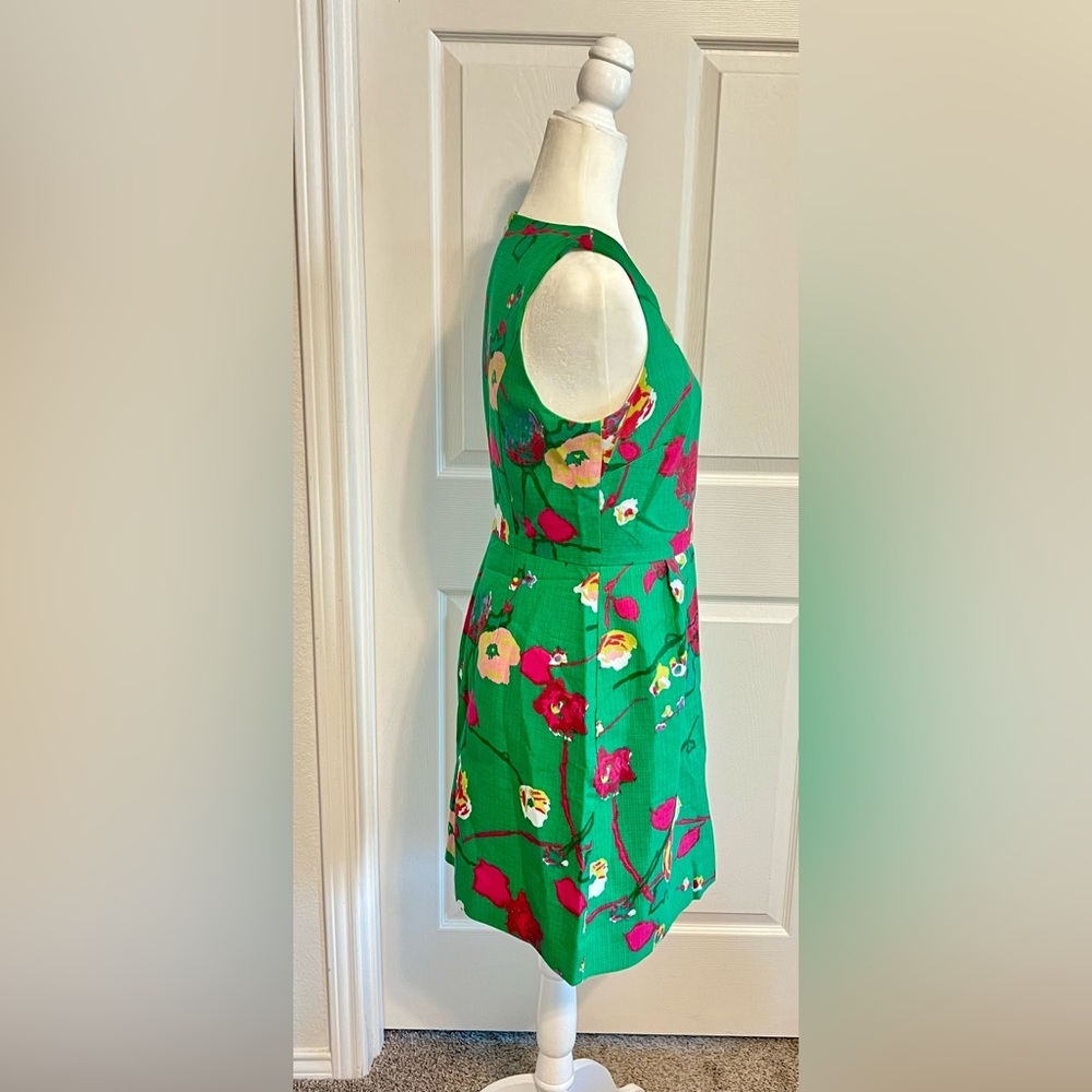 J. Crew Factory Garden Party Textured Shift Dress Floral Spring Print EUC Green - Picture 5 of 11